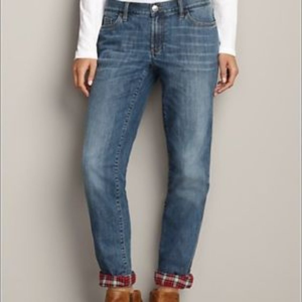 EDDIE BAUER Womens Flannel Lined Boyfriend Stretch Blue Denim Jeans 18W Plus NWT